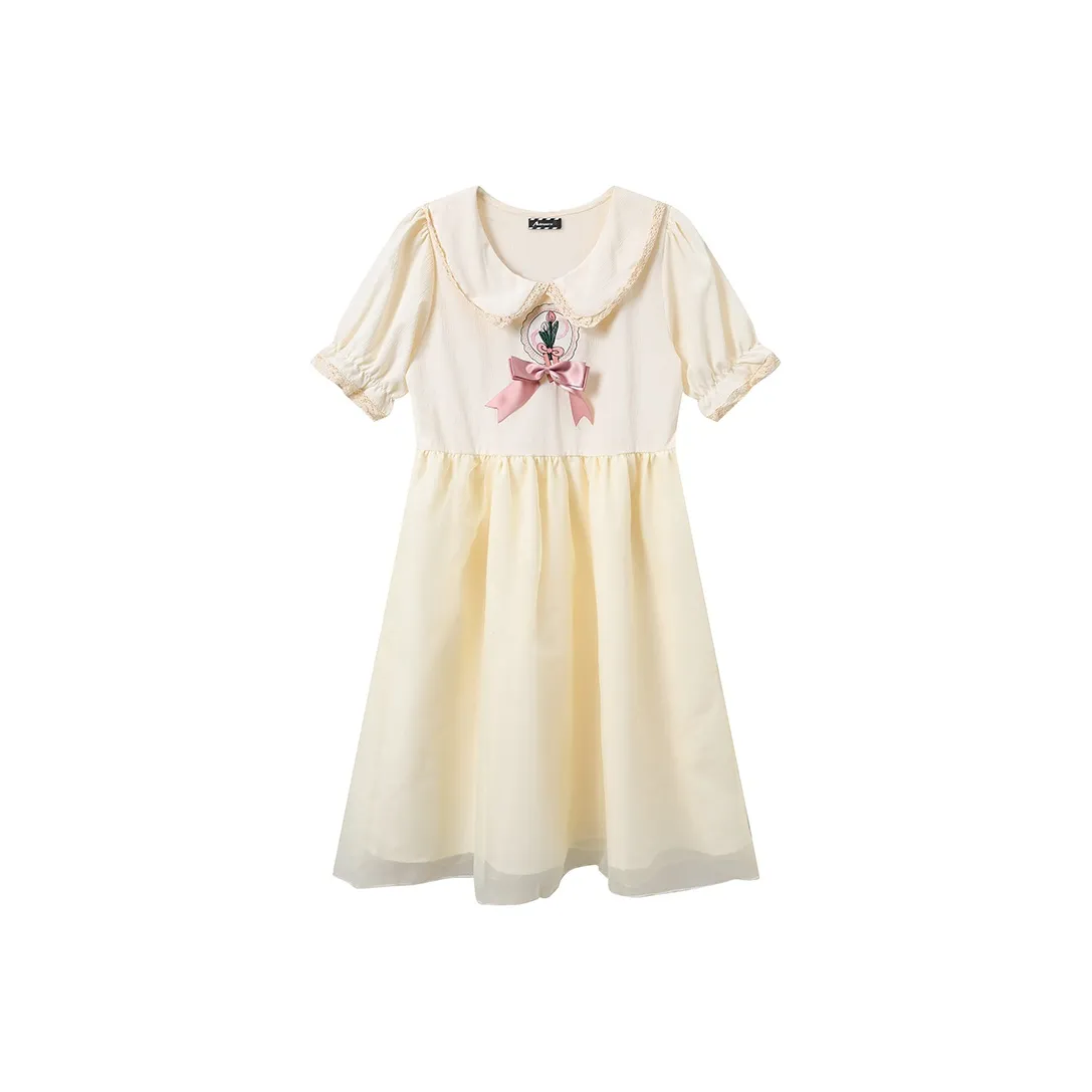 Adeworn Short Sleeved Dress Women's Cream Apricot