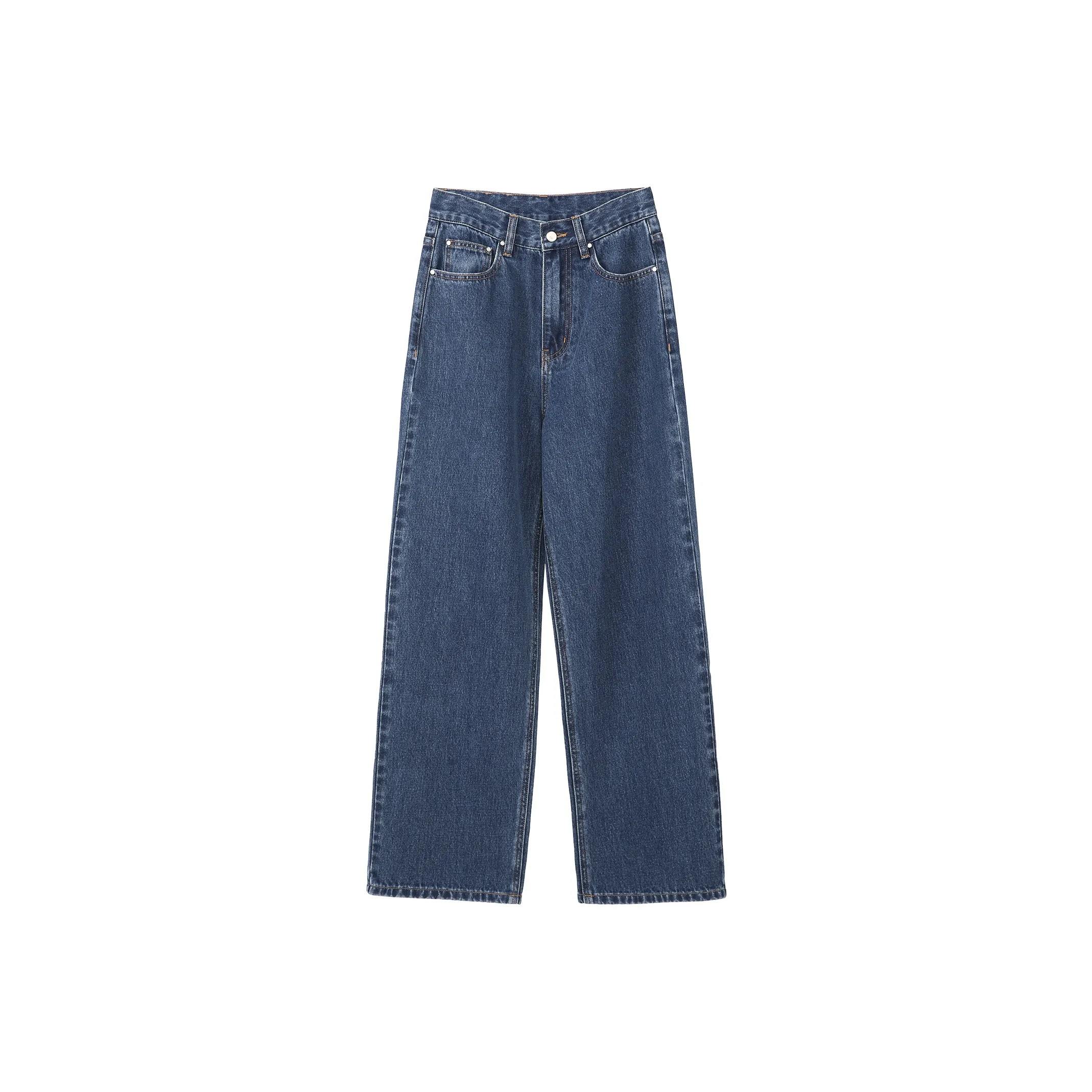 Fstudio Korean-Style Spring Thin Petite Commute Versatile High-Rise Jeans Women's Medium Blue
