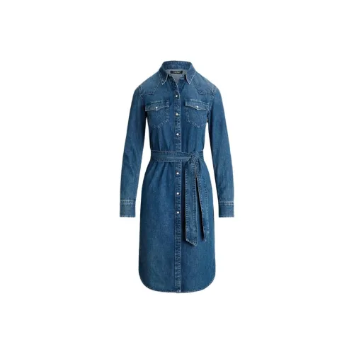 LAUREN RALPH LAUREN Blue Женские Длинные Платья с Рукавами