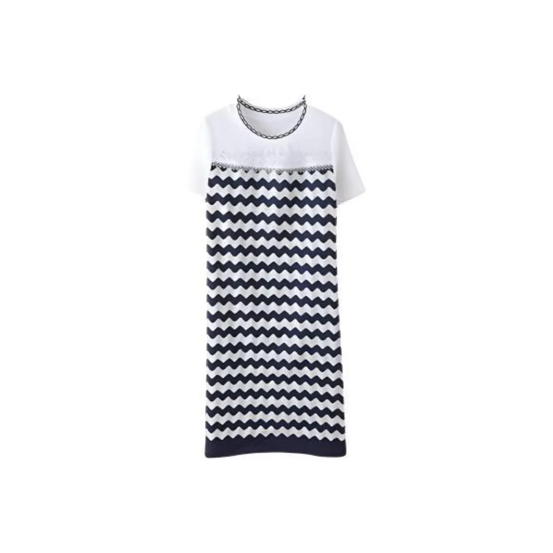 IHIMI Short Sleeved Dresses Women's Navy Blue & White