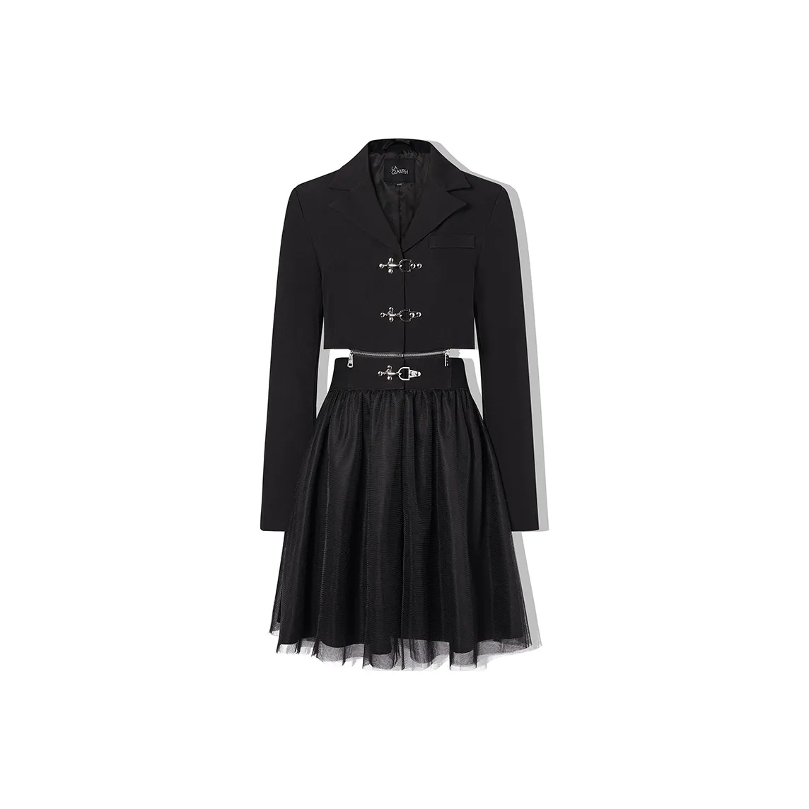 LA CRAWFISH Черное Женское Длинное Платье с Рукавами