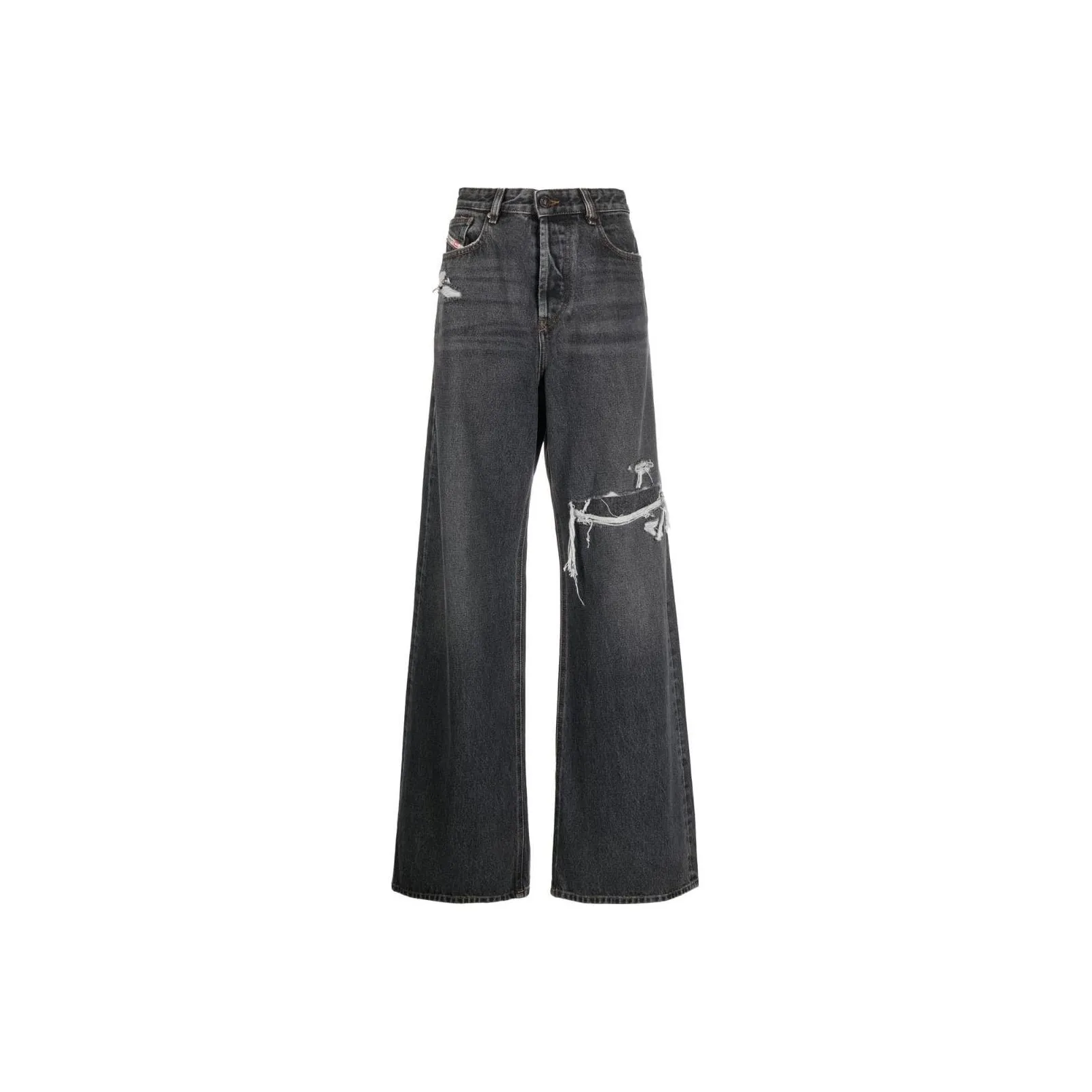 DIESEL Logo Patch Distressed Wide Leg Jeans