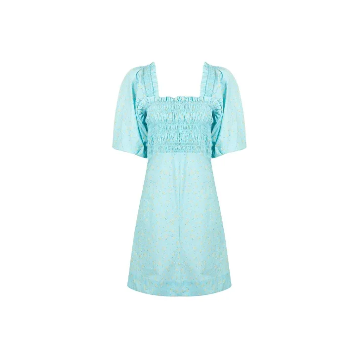 GANNI Short Sleeved Dresses Women's Light Blue