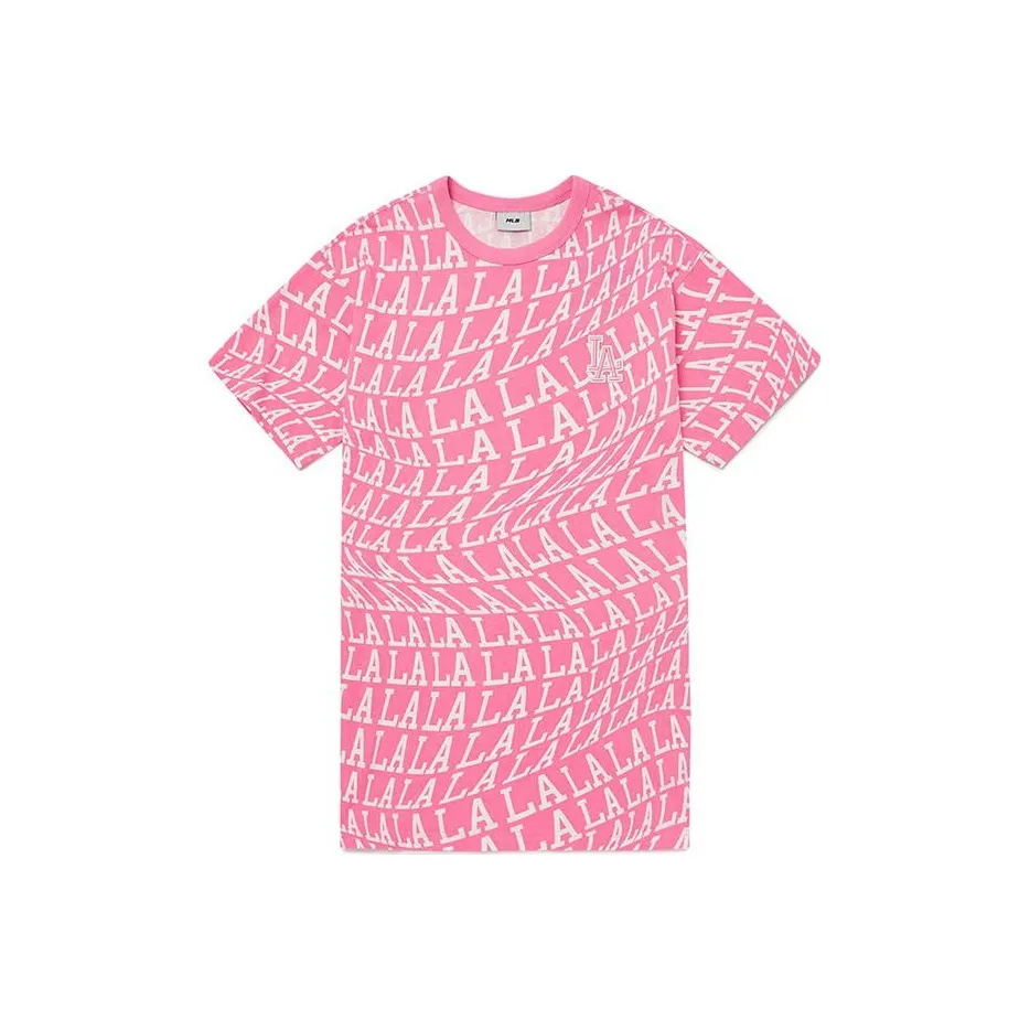 Mlb Base Logo Короткий рукав Платье Женское Розовое