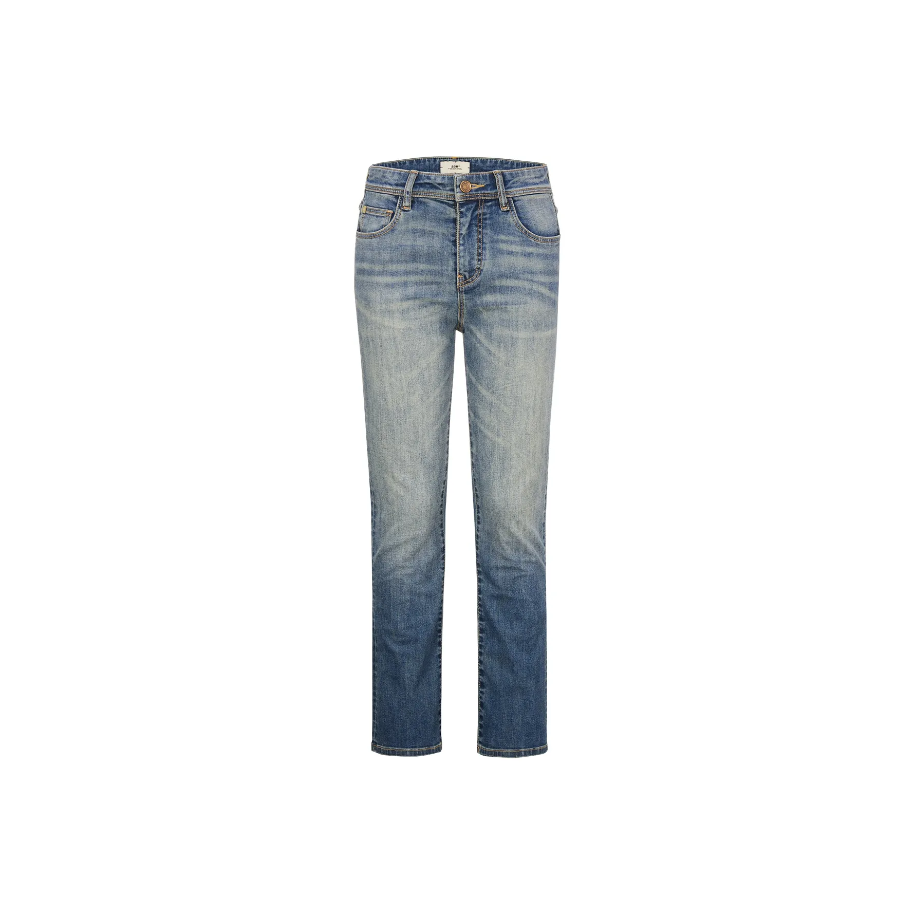 23R+ Расклешенные штаны джинсы женские синий