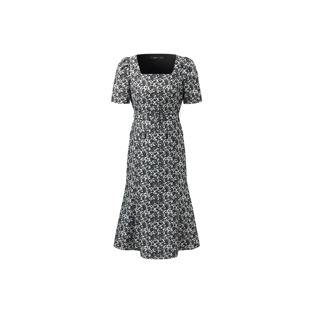 GOELIA Короткий рукав Платье Женское 65C Светло-серый Подкладочная ткань Черный Розовый Жаккард