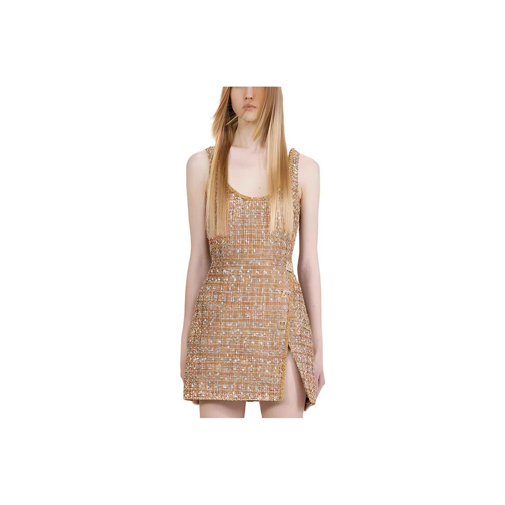 Self portrait Chinese New Year SS23 Sleeveless Dress Women's Camel Gold