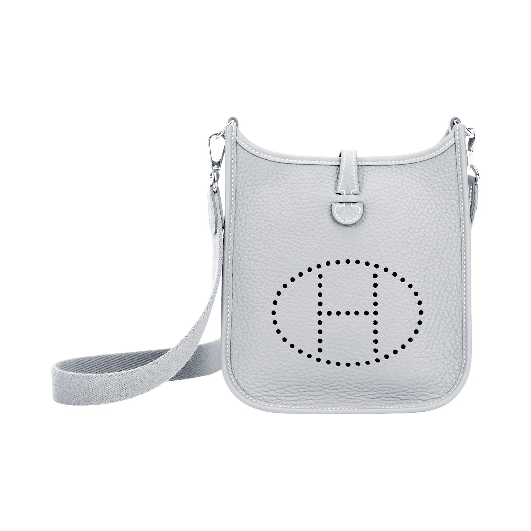 HERMES Evelyne Clemence Cow Leather Shoulder Bag, Crossbody Bag Women's Light Gray