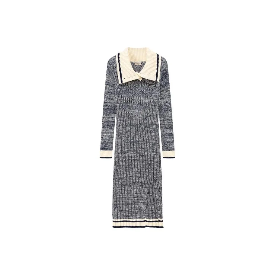 NO ONE ELSE Длинное платье с длинными рукавами женское темно-синий