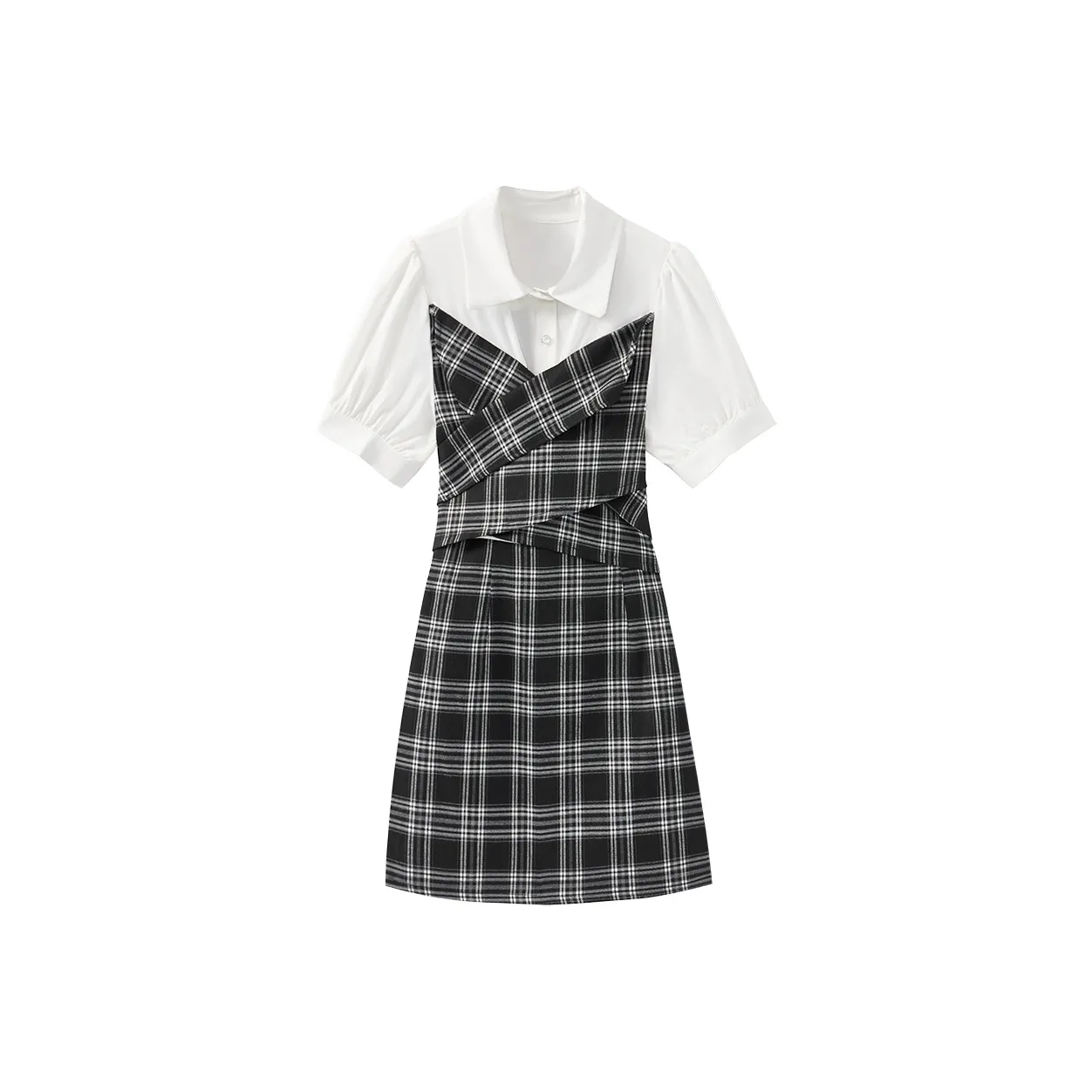 XUANSHU Короткий рукав Платье Женское Черное Белое