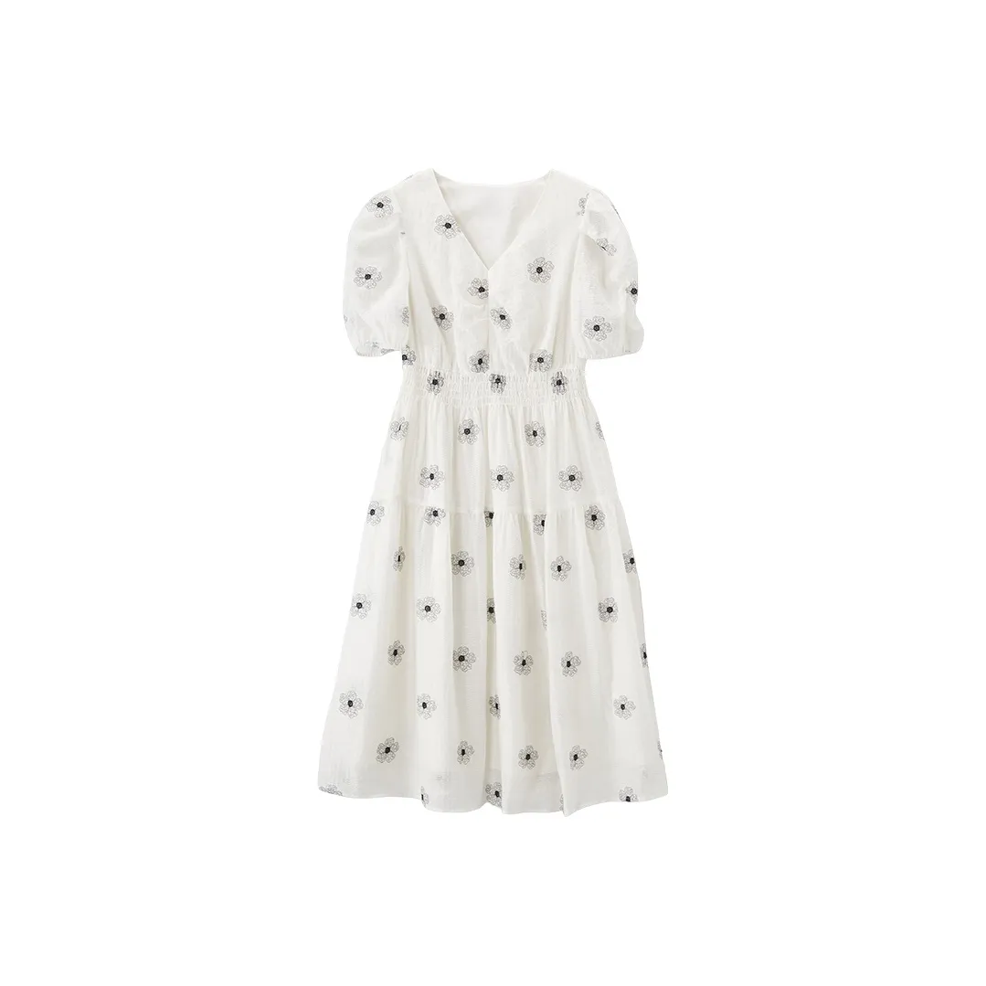 XIANGYING Short Sleeved Dress Women's Beige