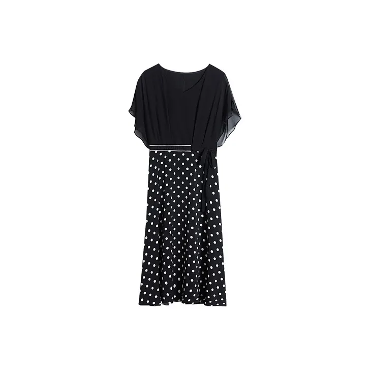 HUASJ Короткий рукав платье женское в горошек черный