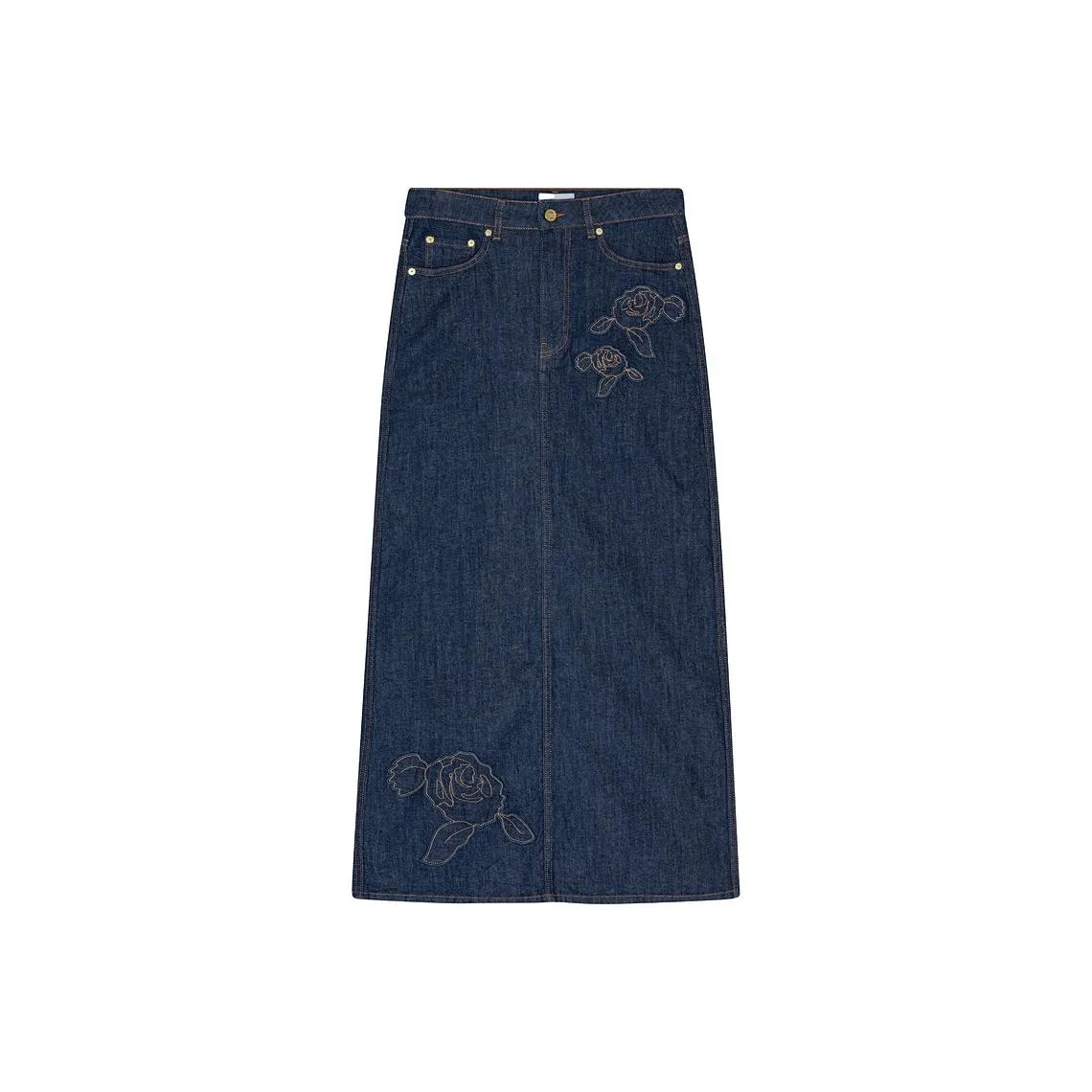 GANNI SS24 Denim Long Skirt Women's Washed Blue