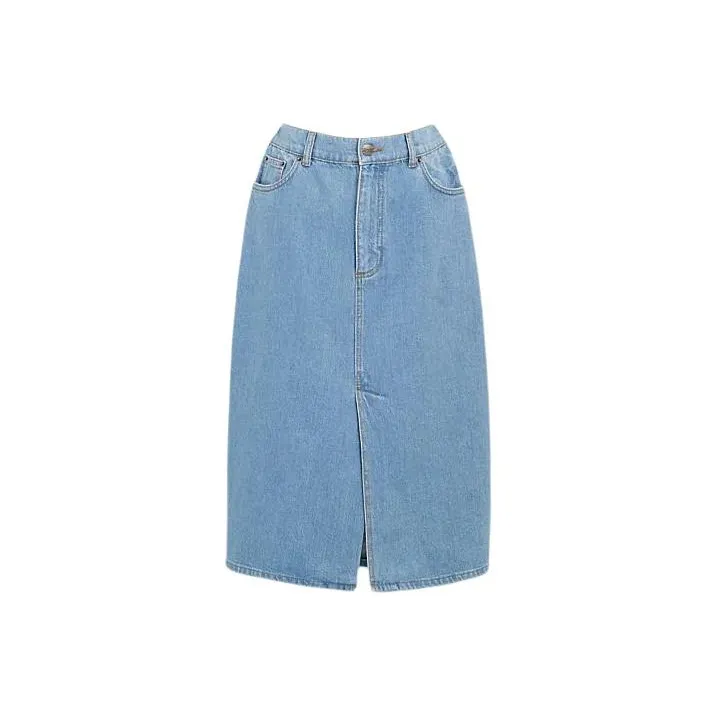 COACH SS24 Denim Long Skirt Women's Light Washed