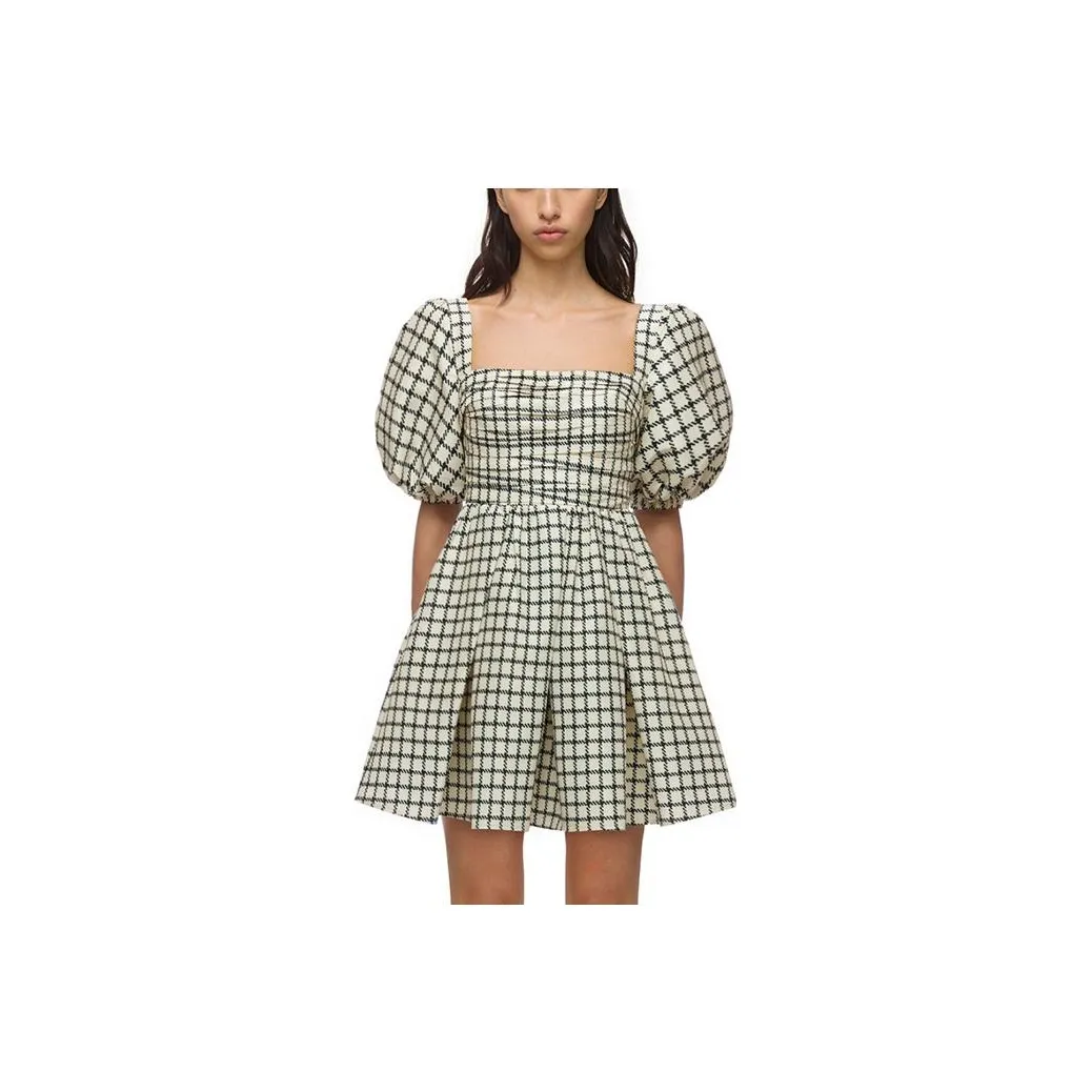 Self Портрет Бежево-желтый Женские Короткие Платья с Рукавами