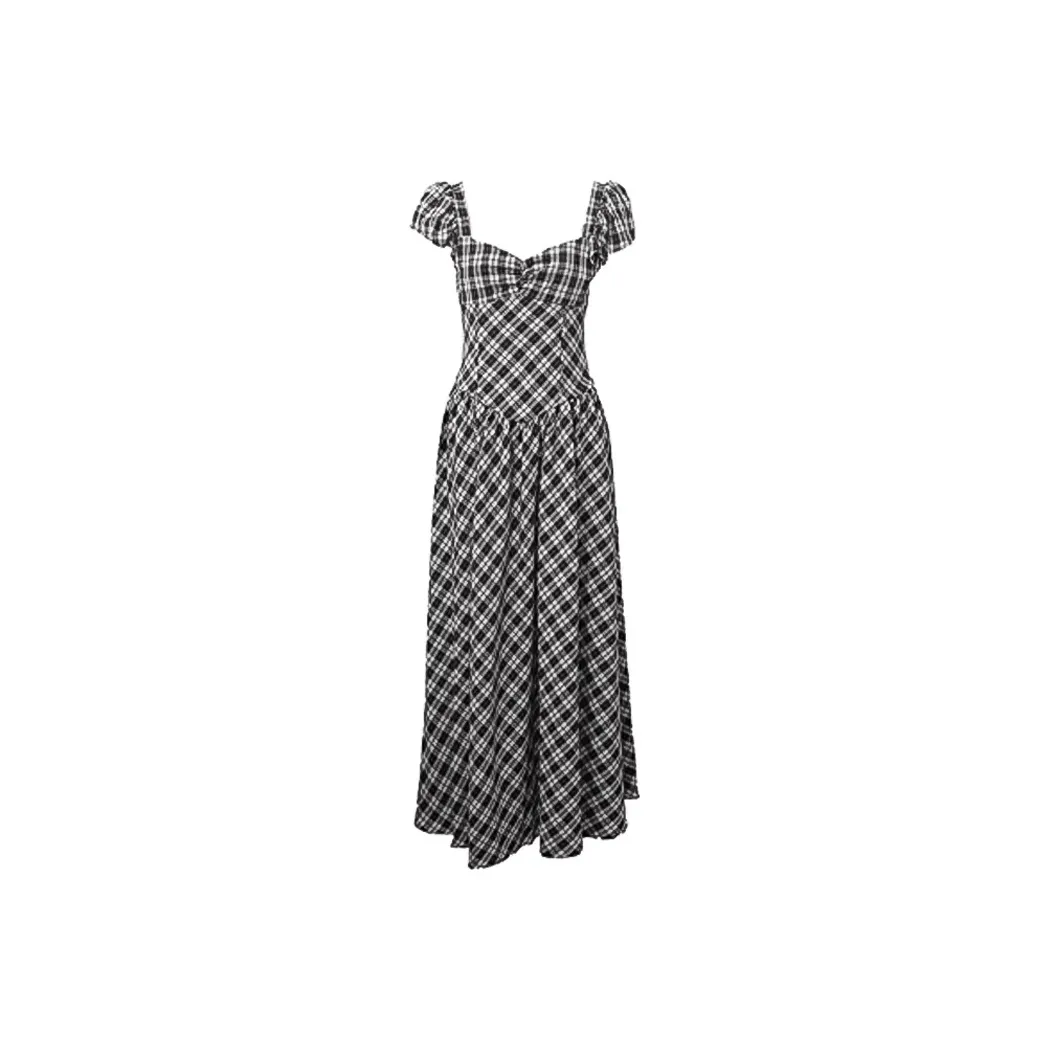 EIDM Short Sleeved Dress Women's Gray Black Plaid