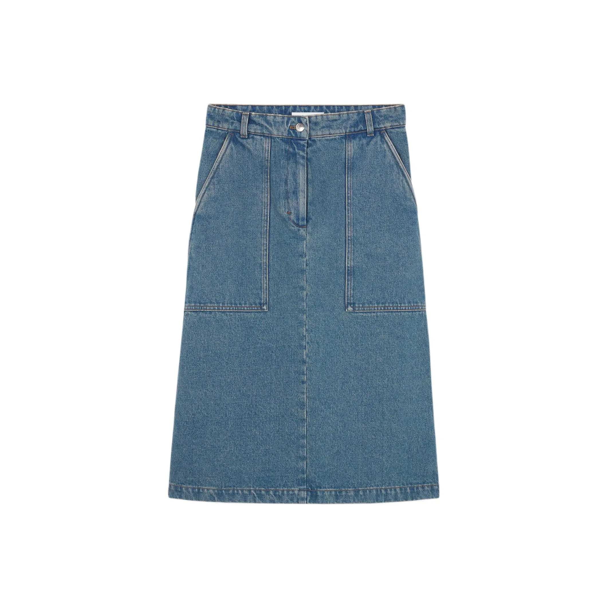 Maison Kitsuné Logo Embroidered A Line Denim Midi Skirt