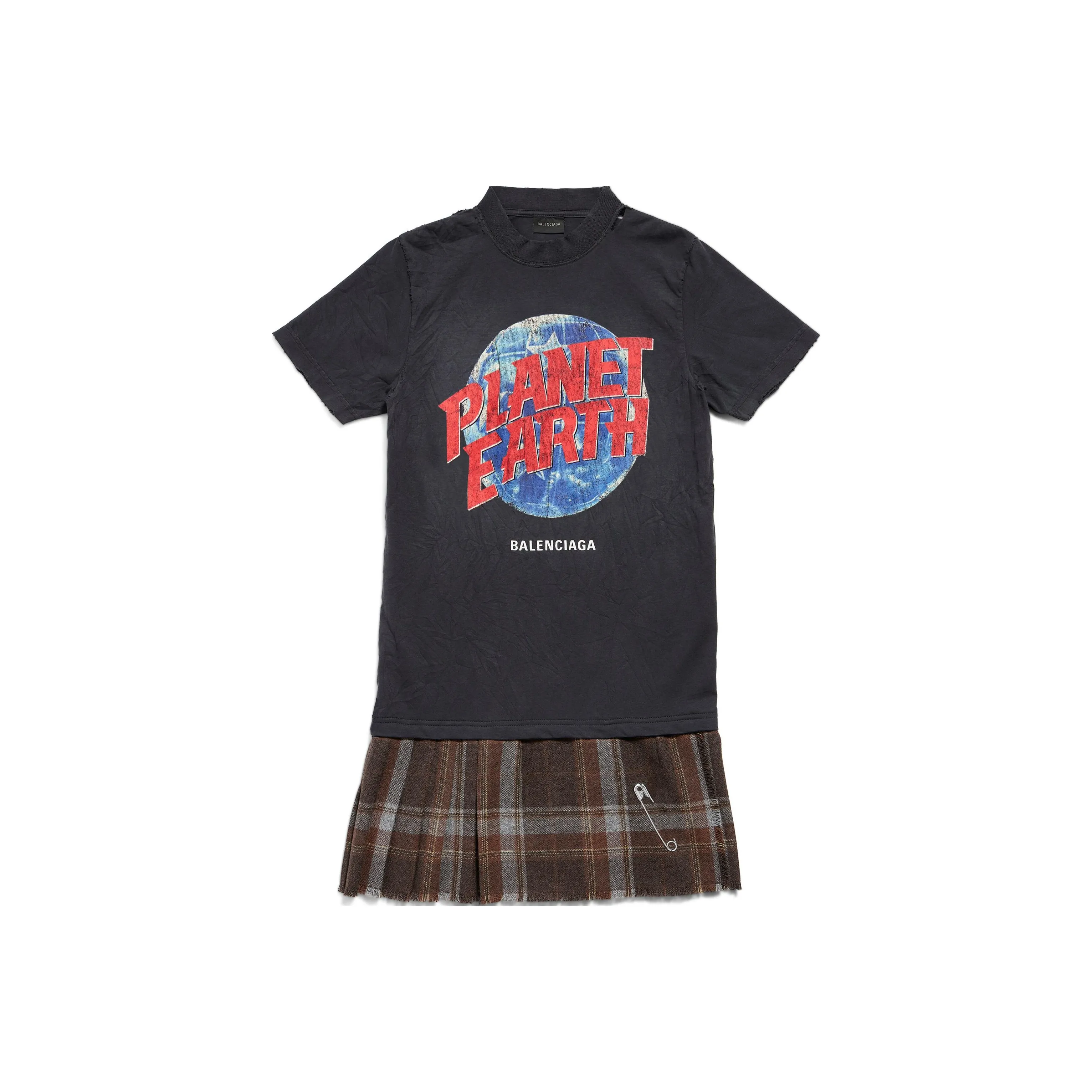 Balenciaga Planet Earth Layered Destroyed T Shirt Dress