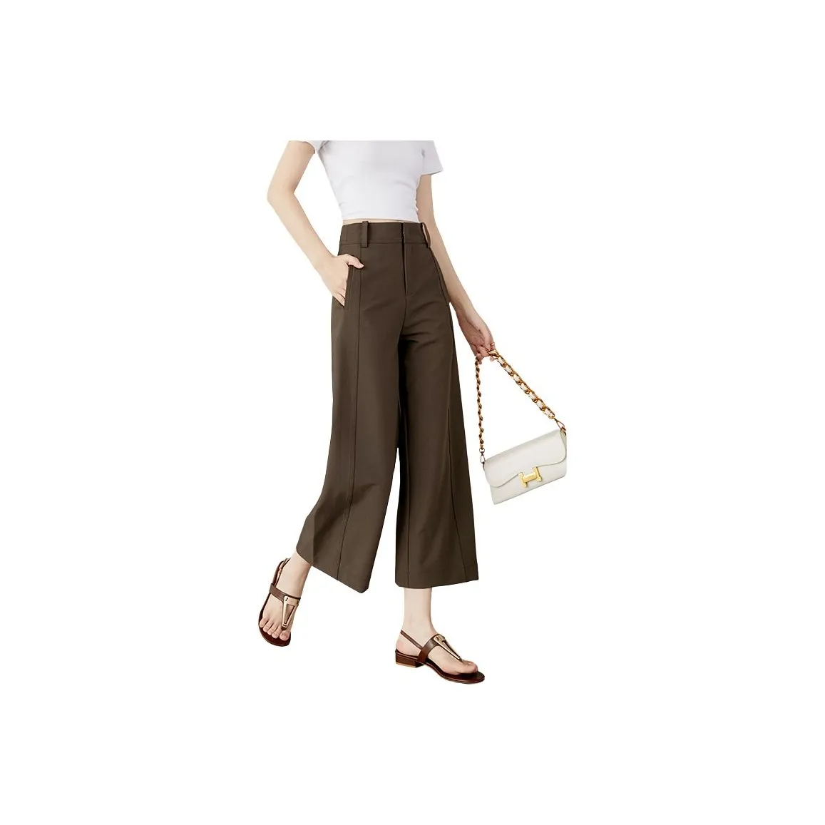 Late White Повседневные брюки Женские Коричневый