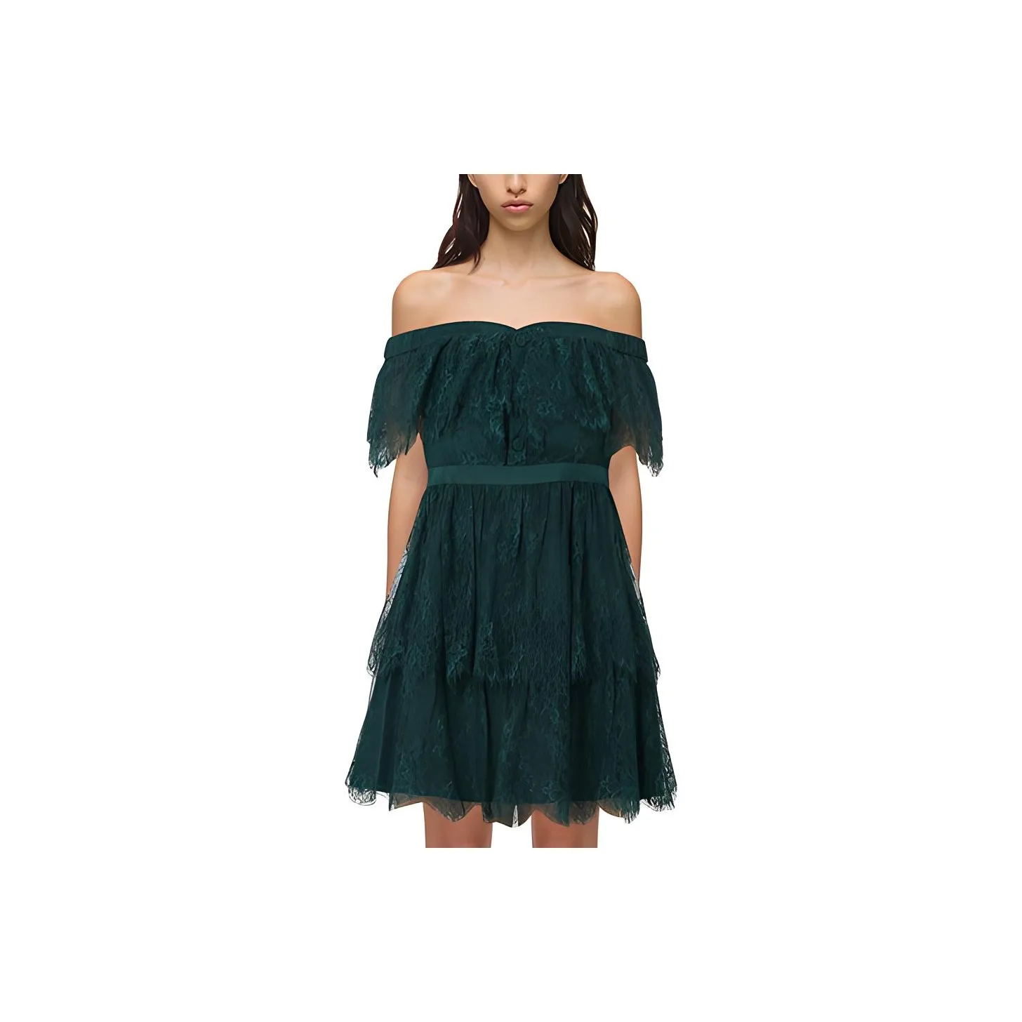 Self-portrait Short-Sleeved Dresses Women's Dark Green