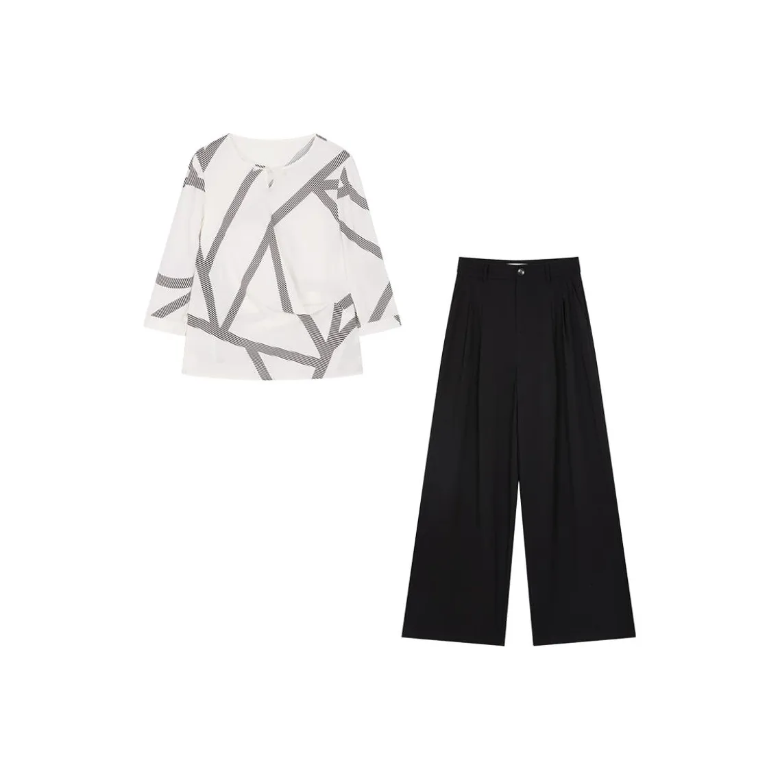 IHIMI Рубашка Комплект Женский Геометрический Черный и Белый Цвет