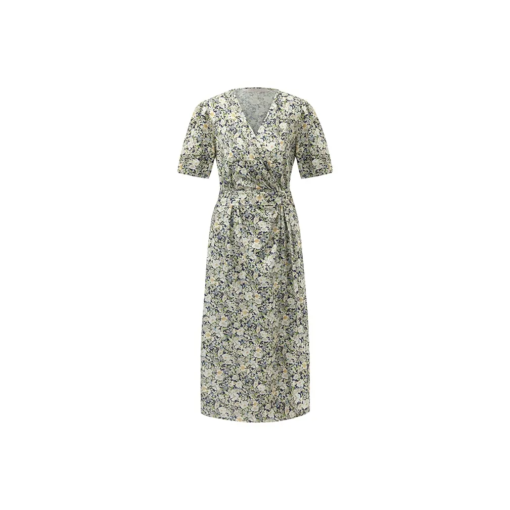 GOELIA Short Sleeved Dress Women's Tranquil Blue Garden Print