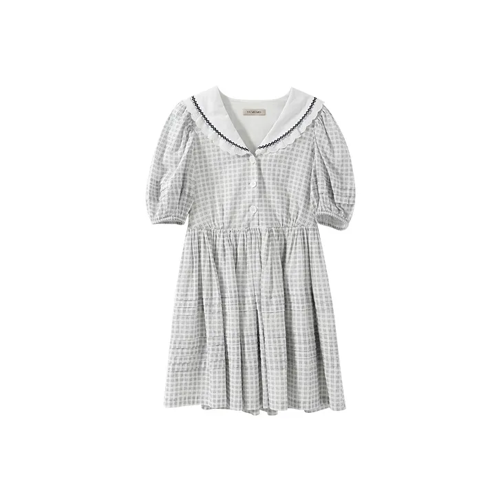 YUMOMO STAR Белая клетка Женские Короткие Платья с Рукавами