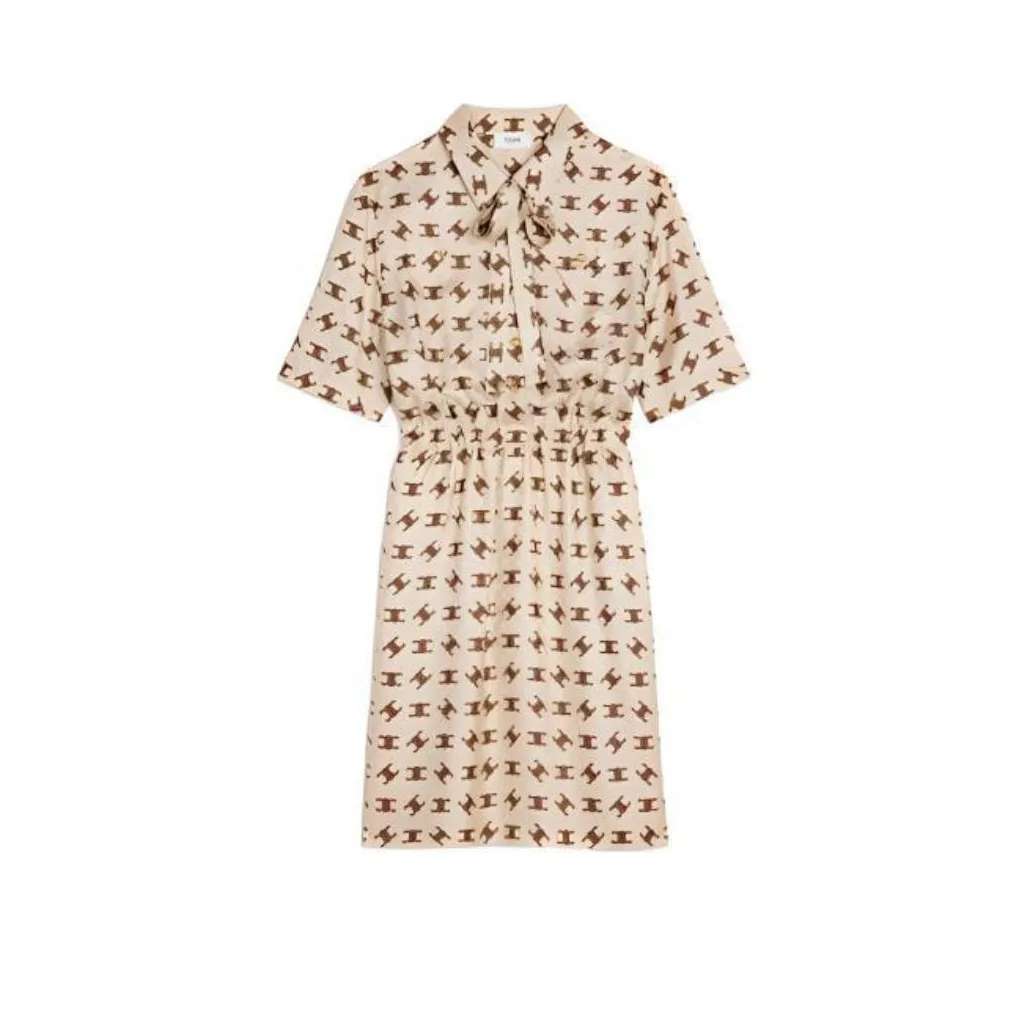 CELINE FW22 Short Sleeved Dress Women's Brown