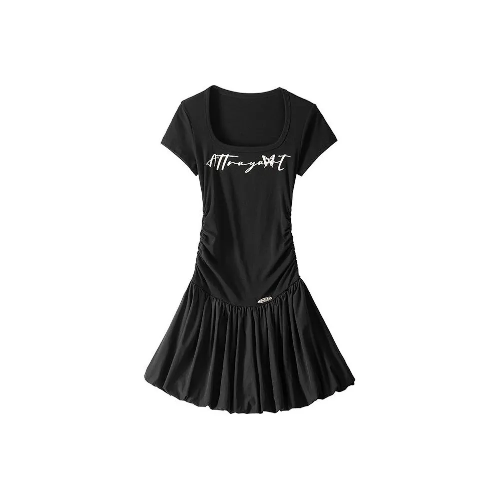 BANANA CICI Короткий рукав Платье Женское Черное