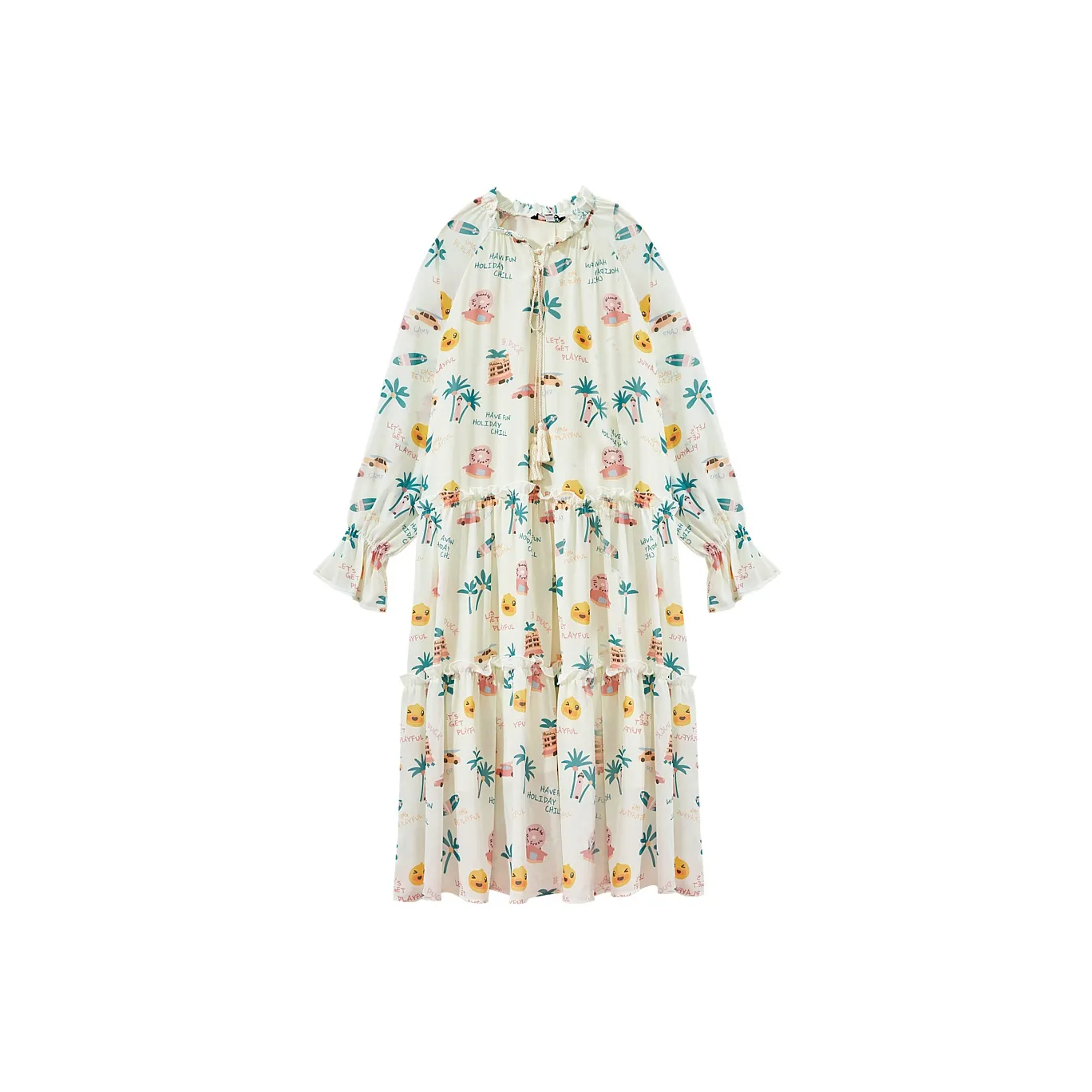 B.Duck Long Sleeved Dress Women's White All Over Print