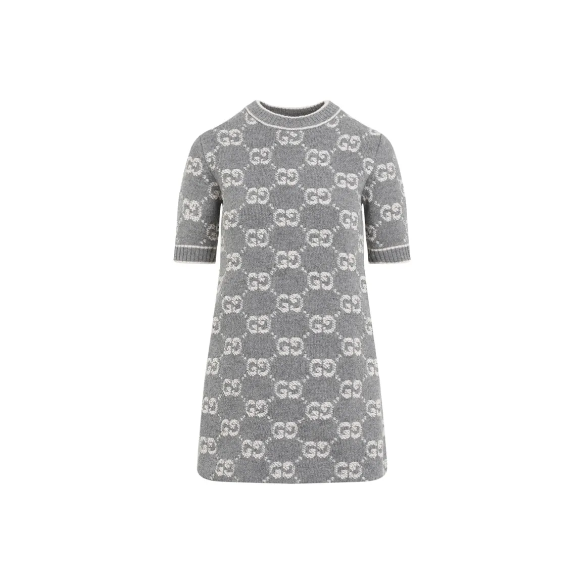 GUCCI Wool Boucle Jacquard Dress 'Grey/Ivory'