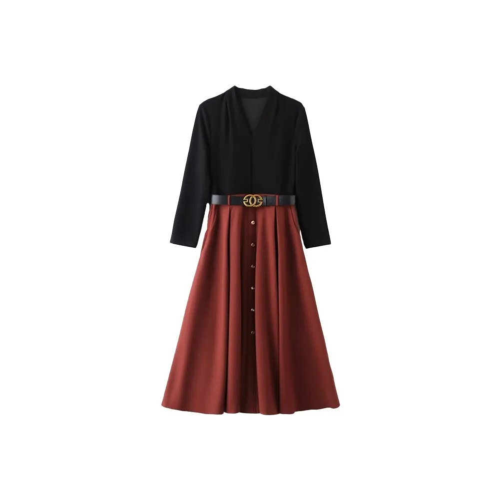 Mapping Long Sleeved Dress Women's Dark Red