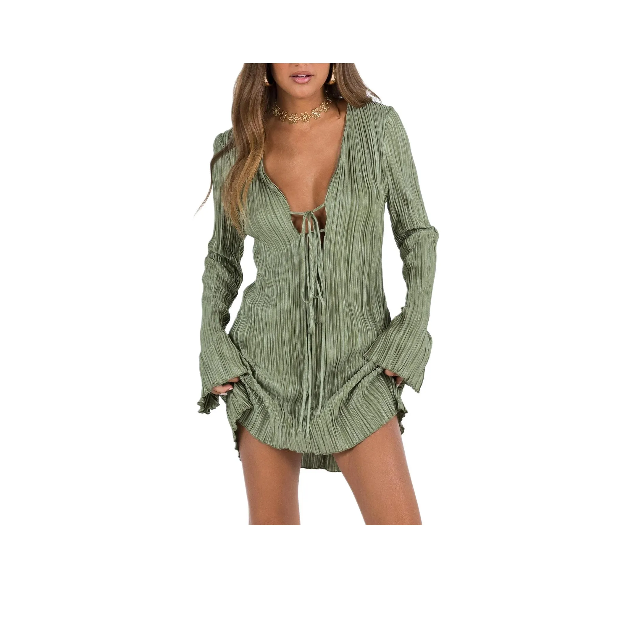 PRINCESS POLLY MALOP Длинный рукав Мини платье Длинный рукав платье Женское Шалфейный Шалфейно-зеленый