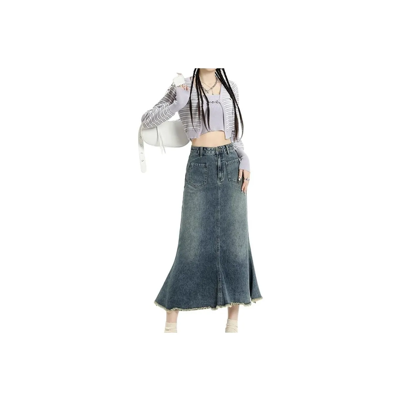 Lizisw Denim Long Skirt Women's Blue