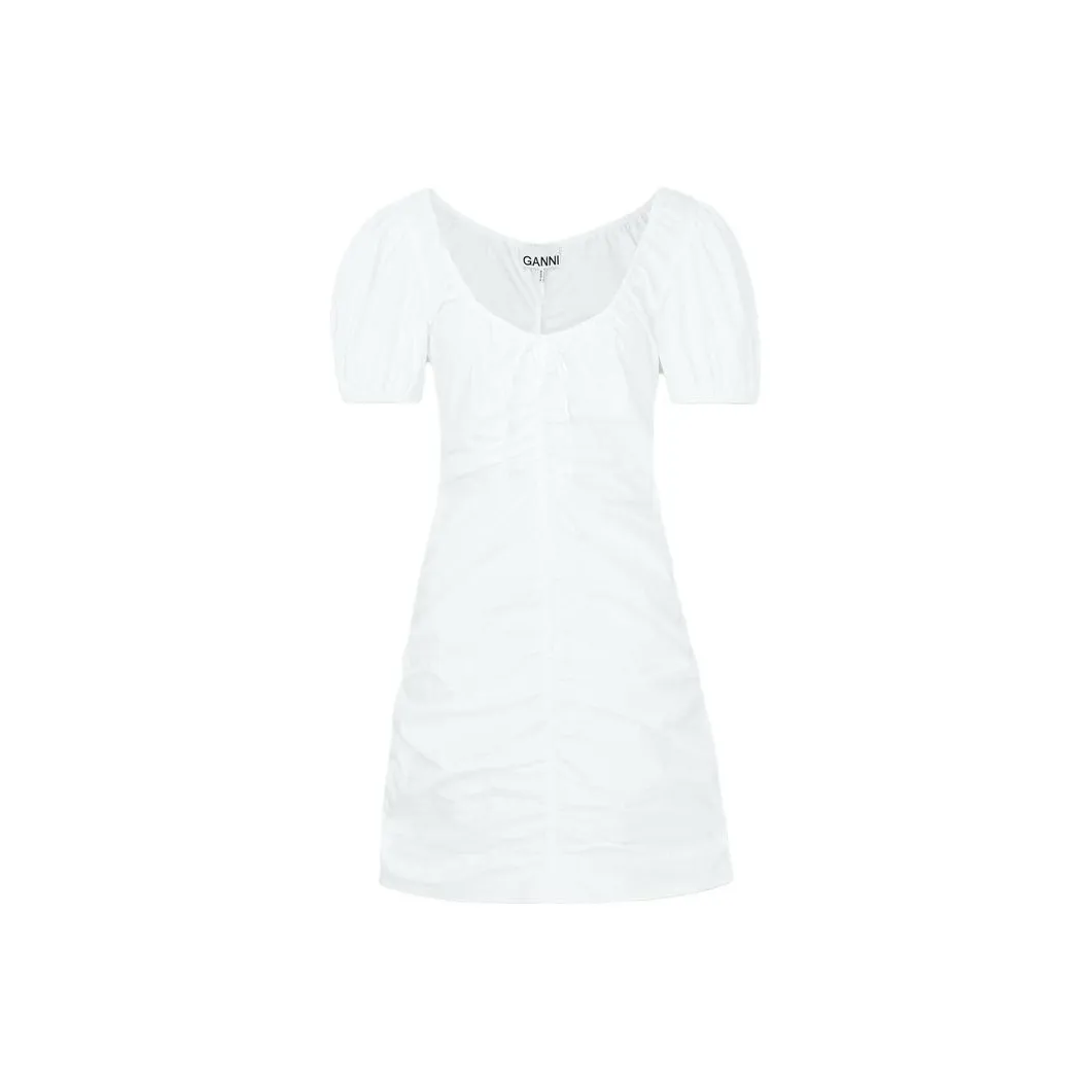 GANNI Короткое платье с короткими рукавами женское белое