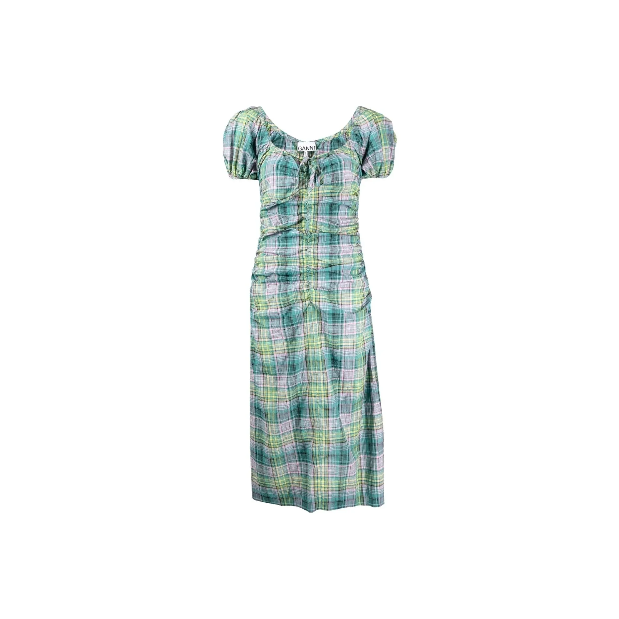 GANNI Checked Seersucker Midi Dress