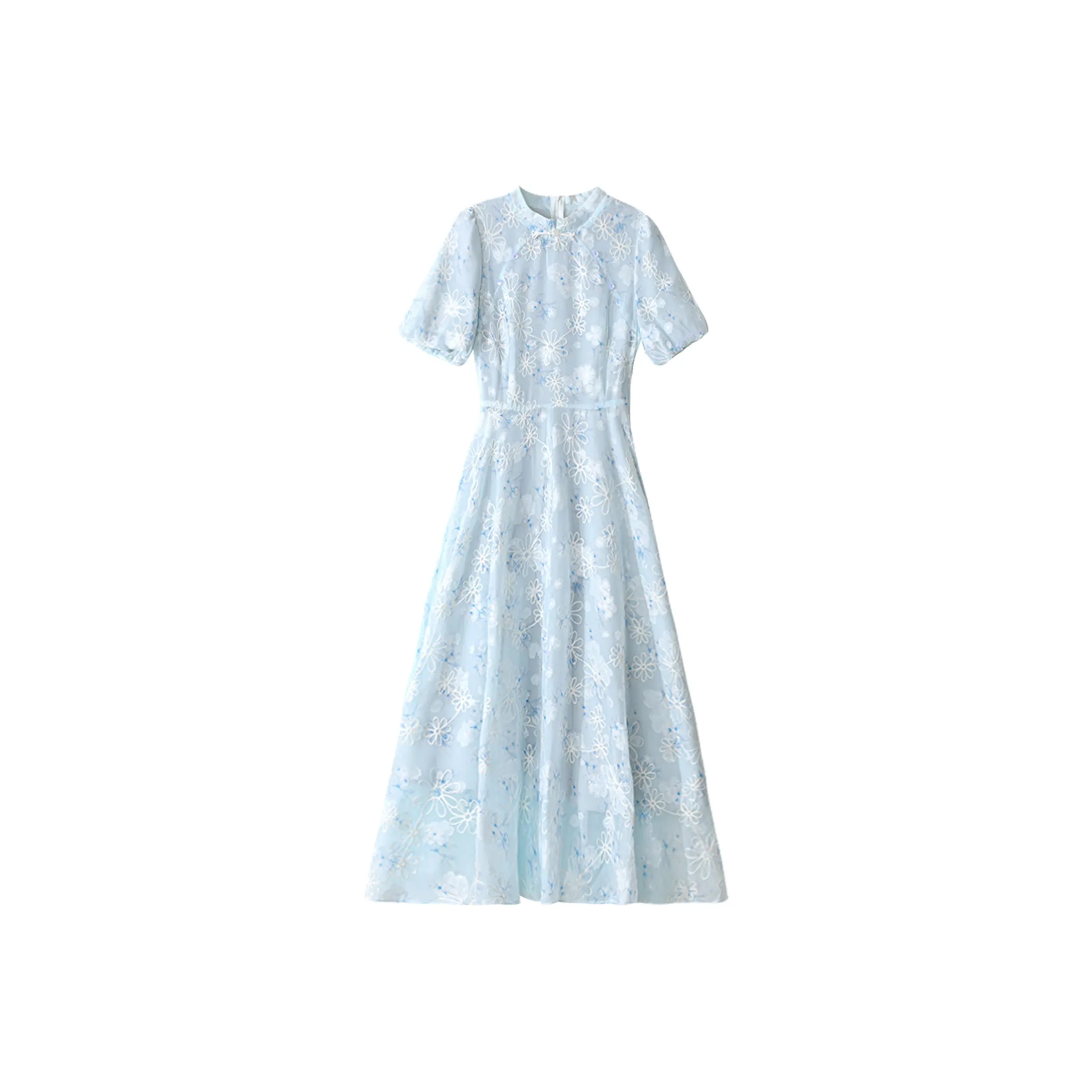 Wbwq Короткий рукав Платье Женское Светло-синий