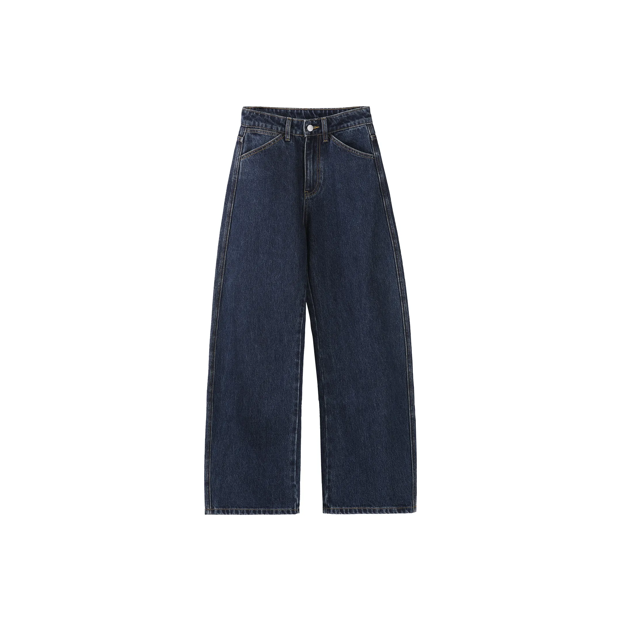 Fstudio Осенний Зимний Корейский стиль Коммутирование Lazy HIGH RISE Прямой крой Повседневный Джинсы Унисекс Синий