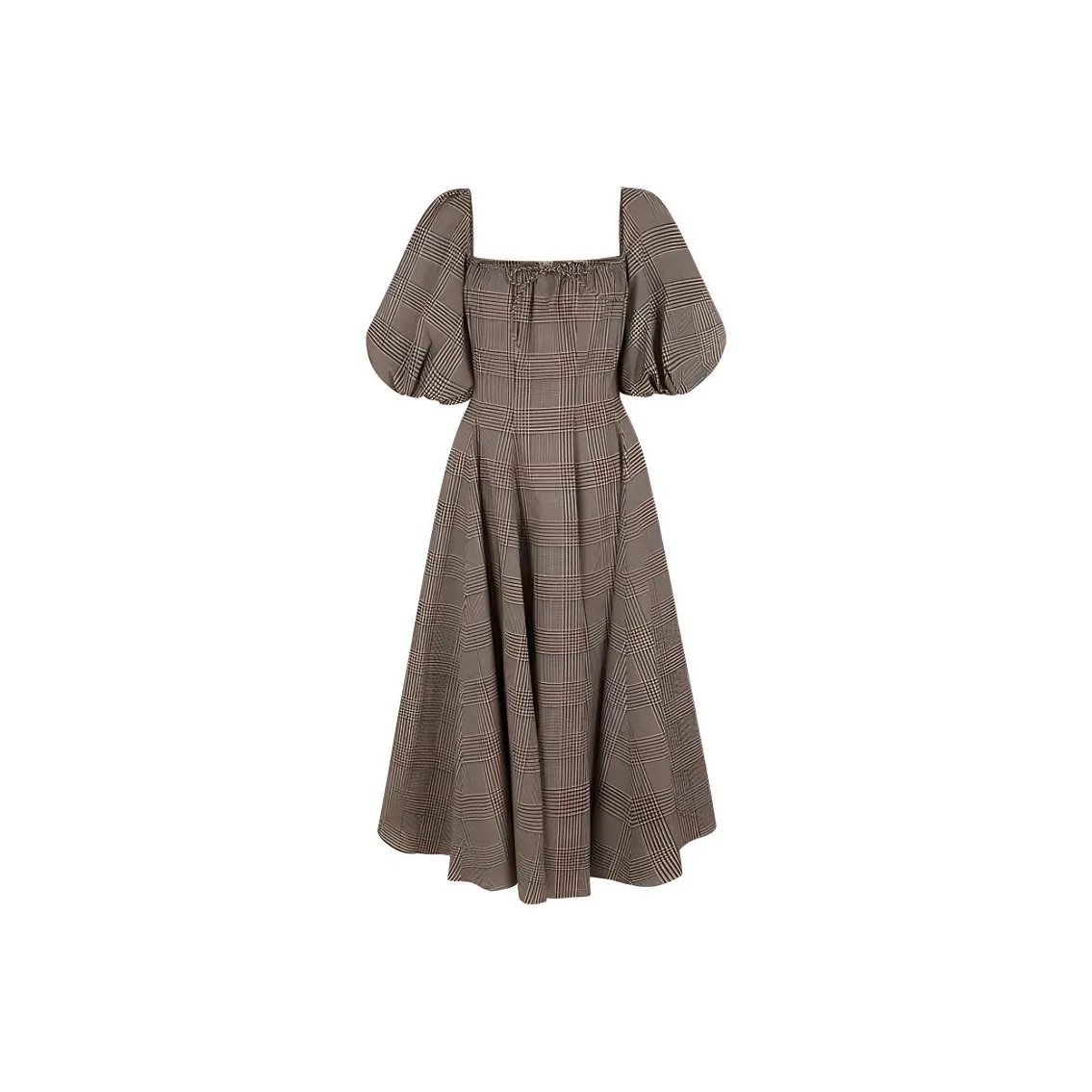 Selkie Collection FW24 Short Sleeved Dresses Women's Brown Base With Houndstooth Plaid Print
