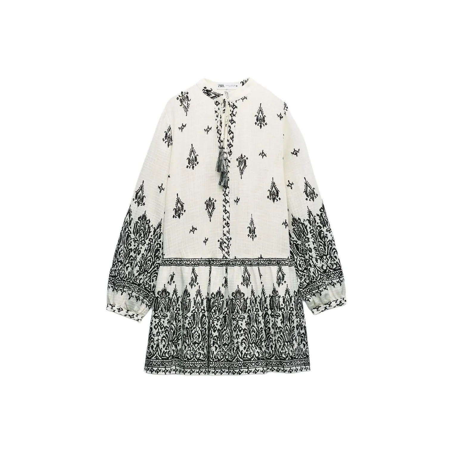 ZARA Long Sleeved Dress Women's White/Black