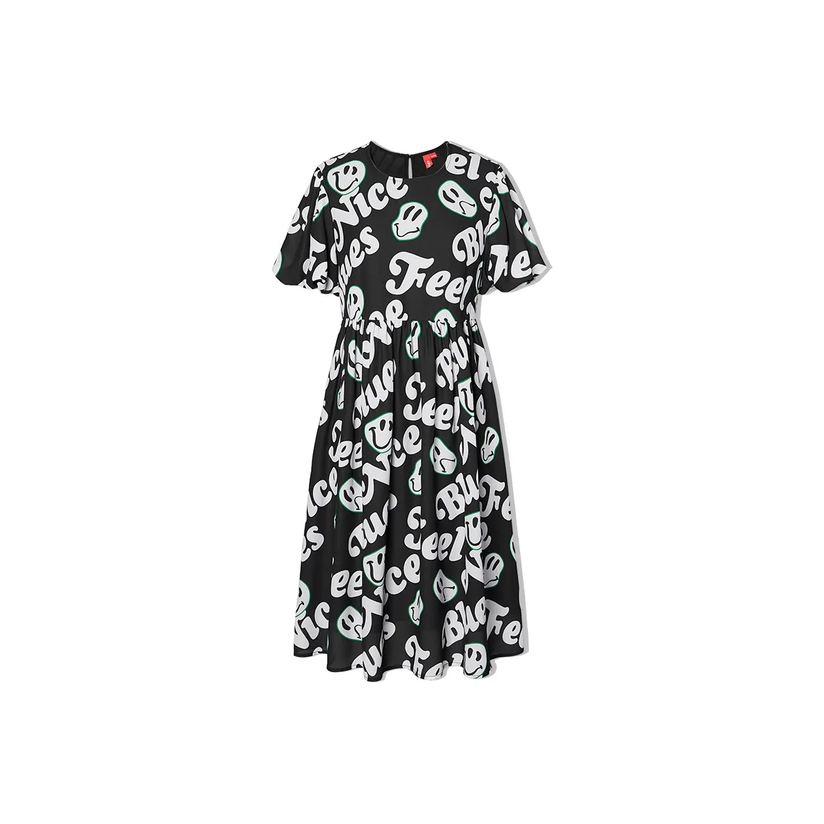 EPTISON WOMAN Черное с принтом Женское короткое платье с рукавами