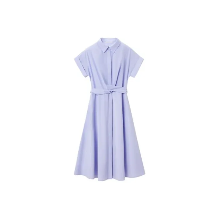 OVV Светло-синий Однотонный 04 Женские Короткие Платья с Рукавами