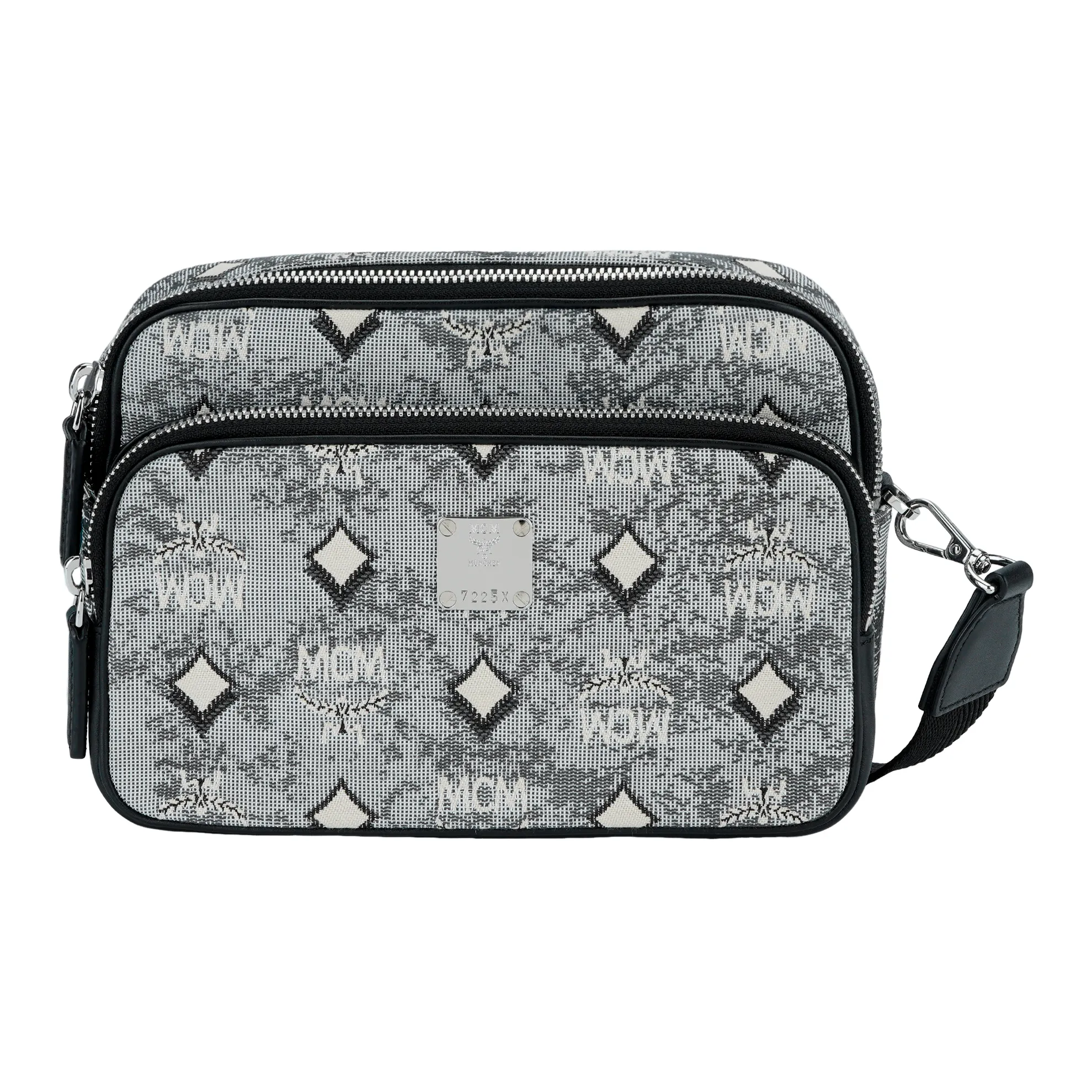 MCM Klassik Visetos Jacquard Fabric Small Square Bag Shoulder Bag, Crossbody Bag Trumpets Women's Gray