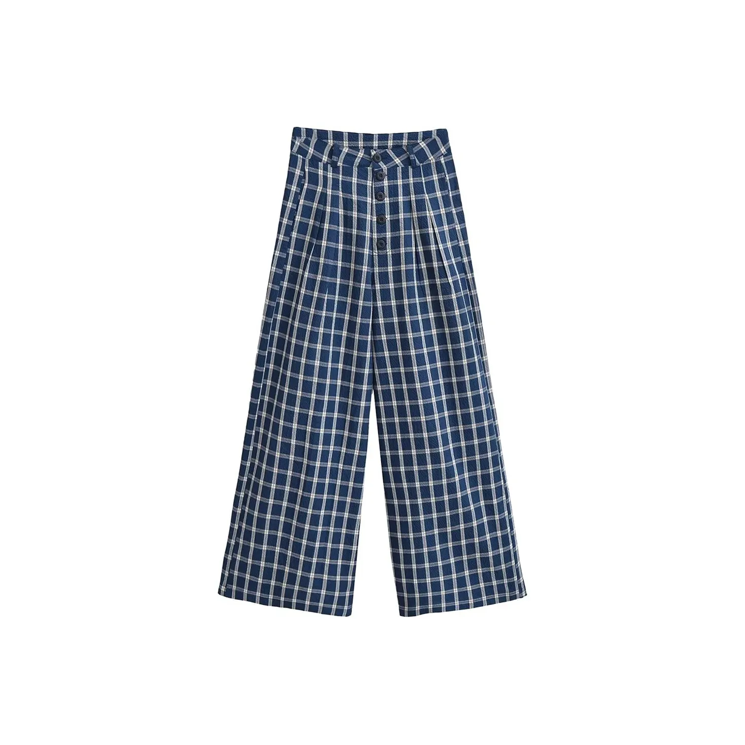FLIM Plaid Casual Pants Straight Fit, Loose Fit, Thin Pants Women's Blue, Includes Gift Box Set
