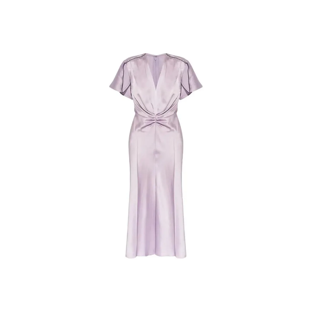 Victoria Beckham V Neck Ruched Satin Midi Dress