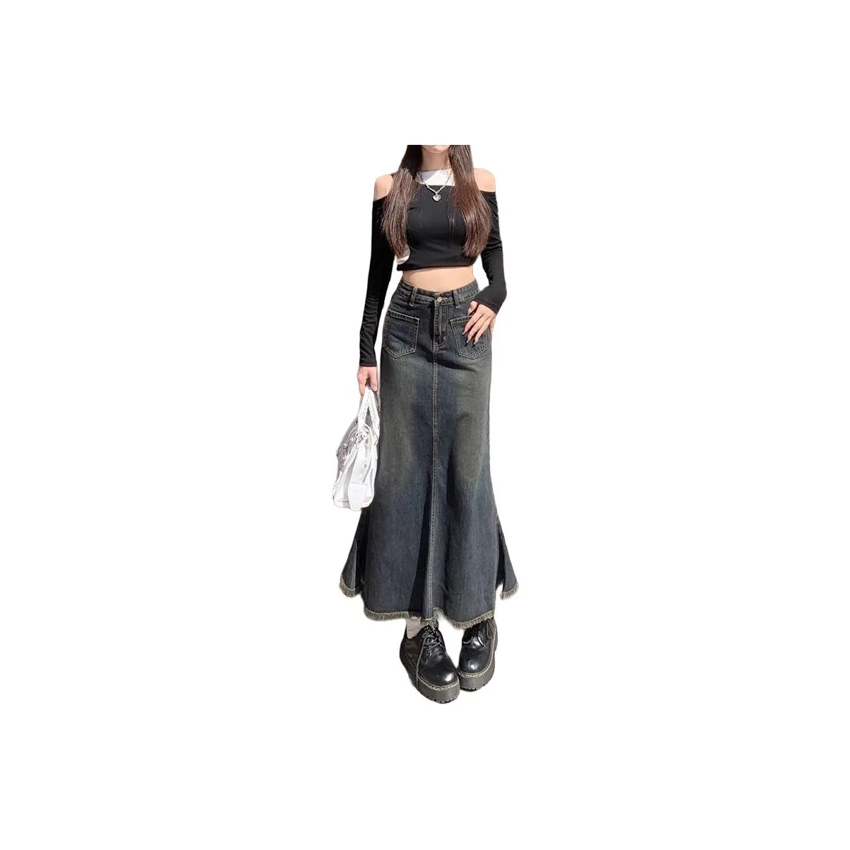 Rose Denim Long Skirts Women's