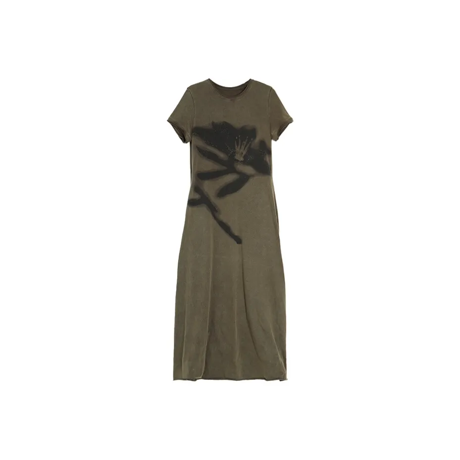 SETIROM Короткий рукав платье женское армейский зеленый