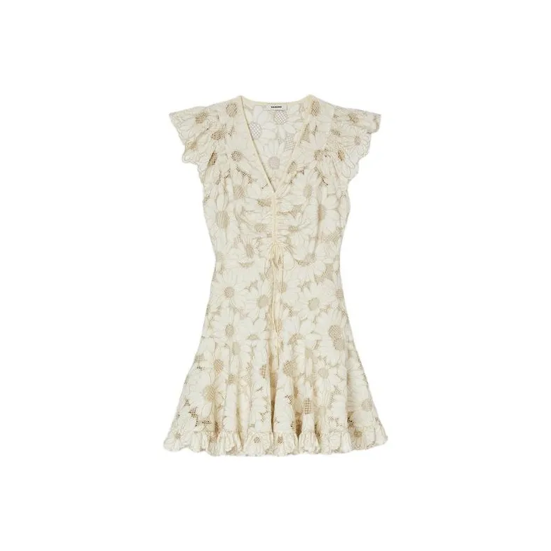 Sandro Короткий рукав Платье Женское Айвори