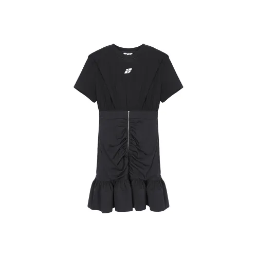 ZINGME Black Женские Короткие Платья с Рукавами