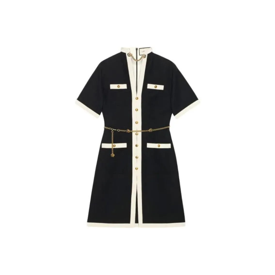 GUCCI Short Wool Silk Dress With Chain Belt